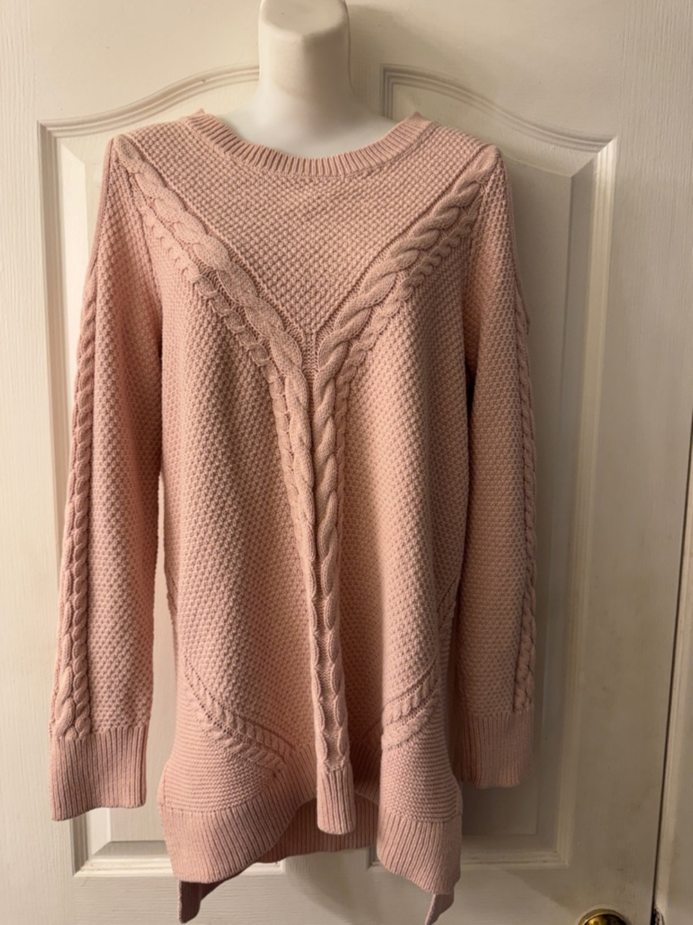 a.n.a Blush Pink Cable Knit Crew neck cold shoulder  Sweater size XL